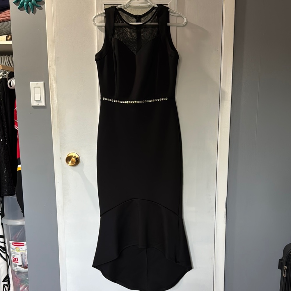 Black High Low Sheath Dress with Halter Neckline